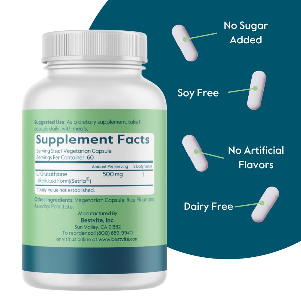 L-Glutathione Setria 500mg ingredient label