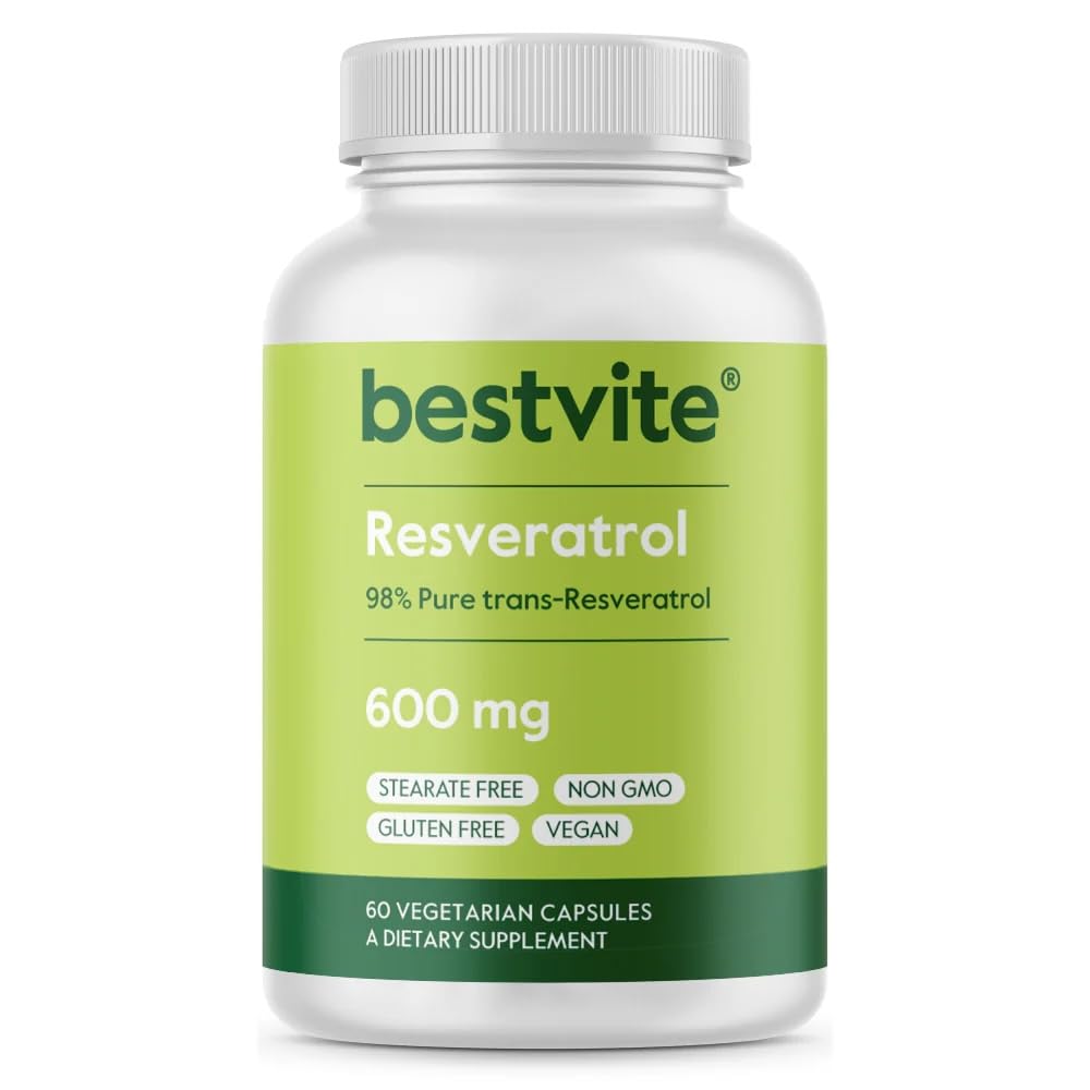 BESTVITE Resveratrol 600mg bottle with 60 vegetarian capsules