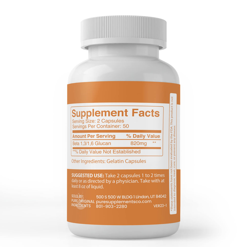 No fillers or additives shown for Beta Glucan 1,3/1,6 capsules