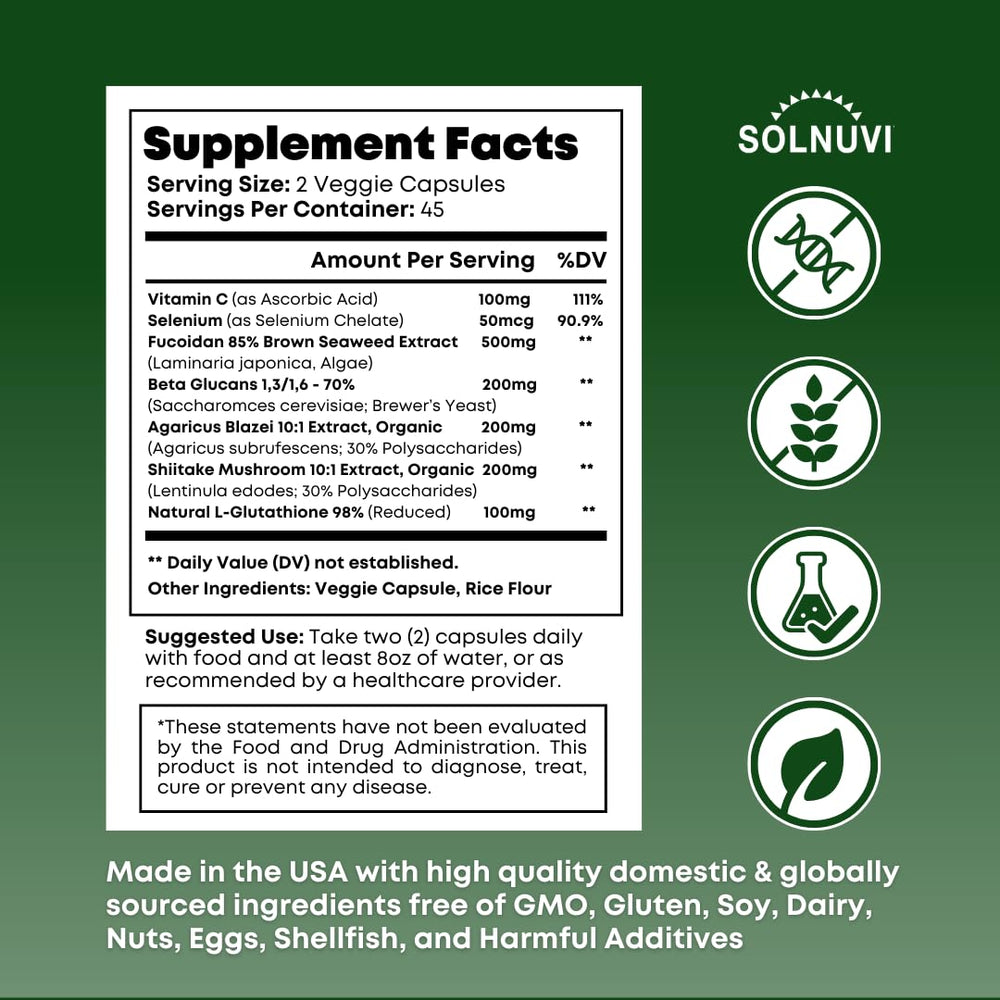 Close-up of Beta Glucan & Fucoidan supplement label