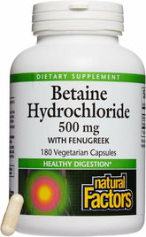 Betaine HCl 500 mg capsules for digestion