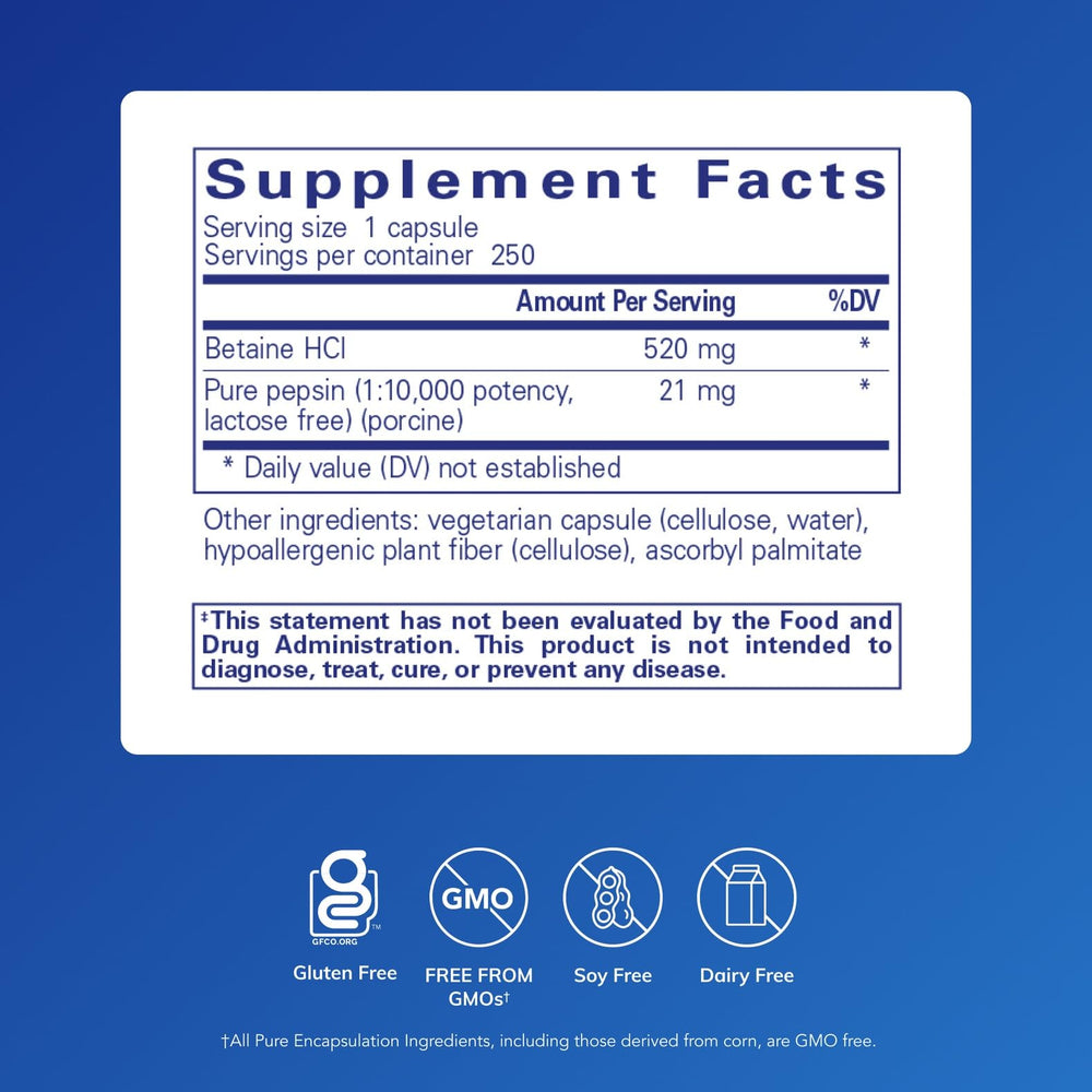Betaine HCl and pepsin ingredients label