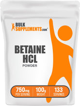 BulkSupplements Betaine HCl Powder 750mg 100g container