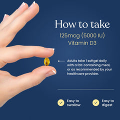 Close-up of Vitamin D3 5000 IU dosage on the capsule