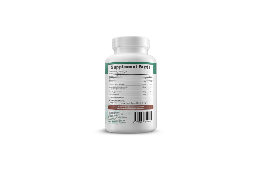 Close-up of SBI and N-Acetyl-Glucosamine supplement ingredients