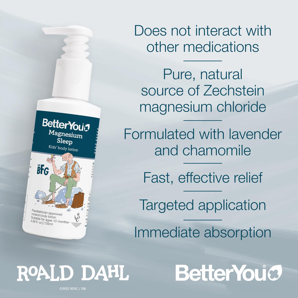 4.56 oz BetterYou sleep lotion bottle on display