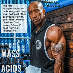 Gym scene with Mass Amino Acids product on display