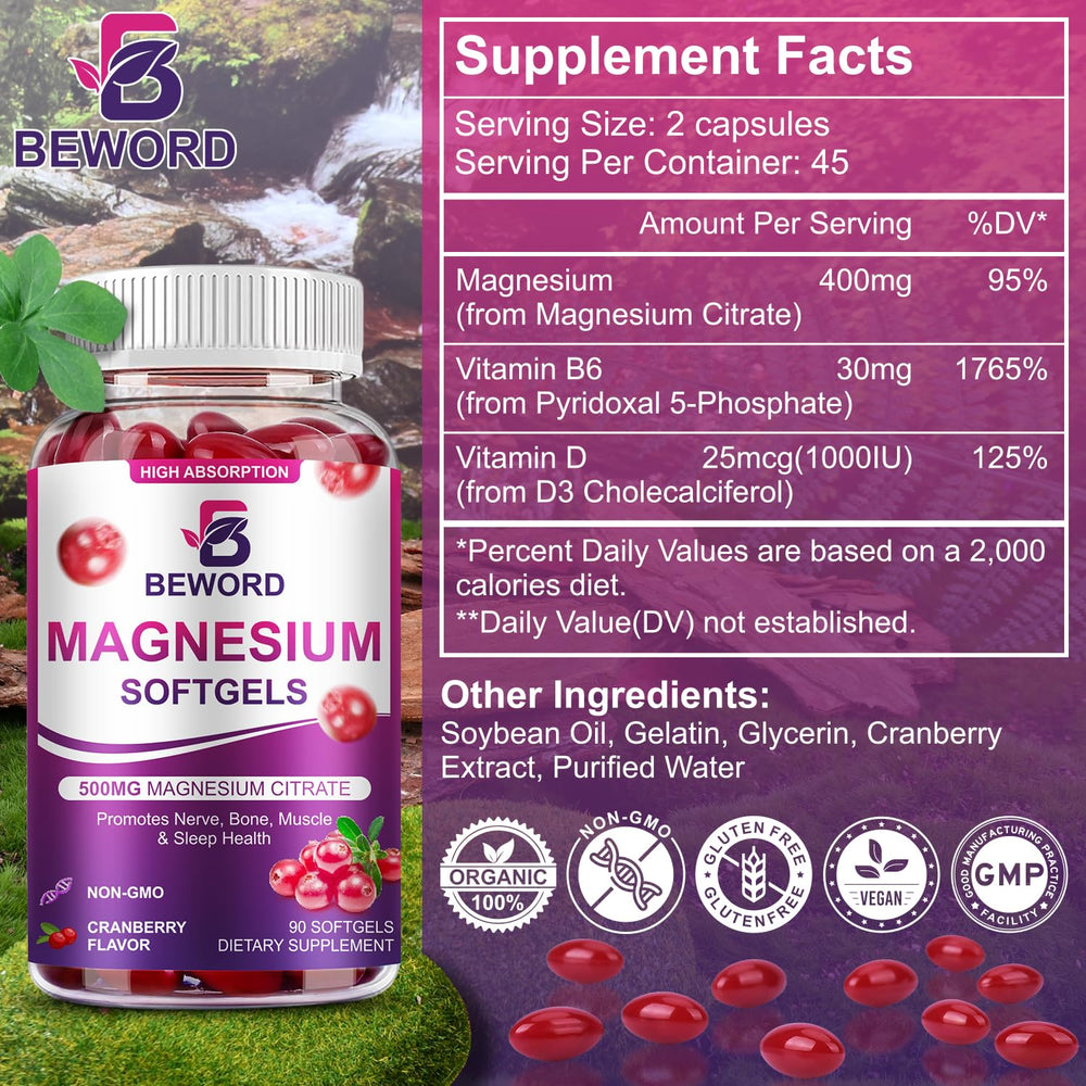BEWORD Magnesium Citrate Softgels 2-pack packaging