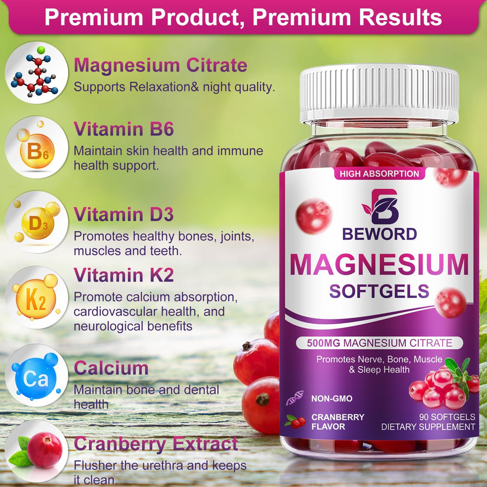 Supplement ingredients: Magnesium Citrate, Calcium, D3, K2, Cranberry, B6