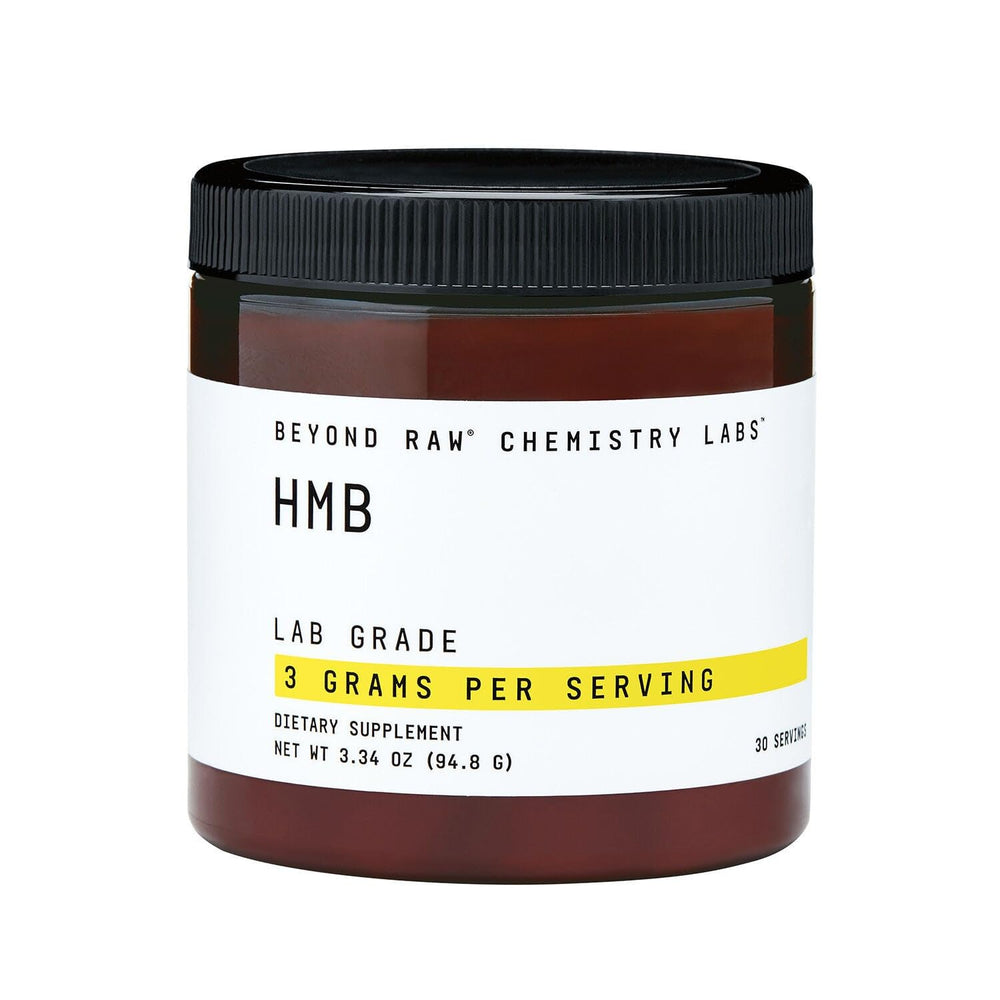 Beyond Raw Chemistry Labs HMB powder bottle for workouts and performance support