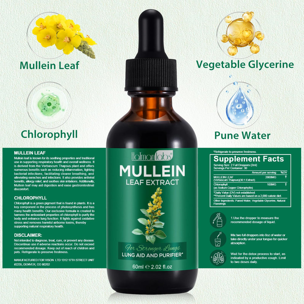 Mullein Leaf Extract Drops bottle with 2.02 fl oz