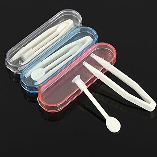 Compact transparent lens case with tweezer and stick
