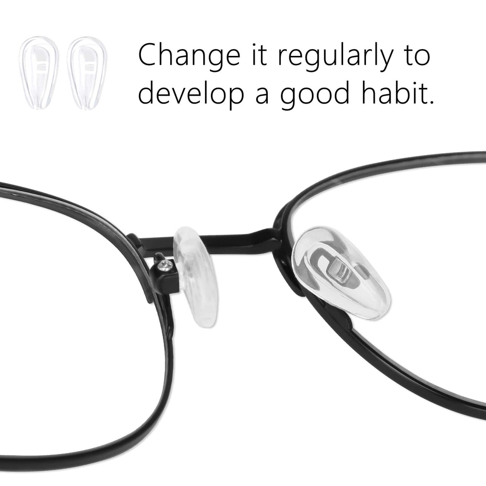 Glasses with replacement nose pads installed