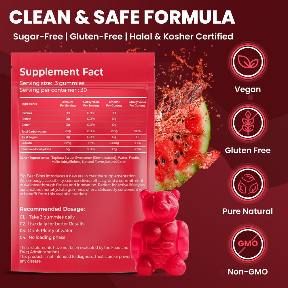 Back label showing nutrition information for Big Bear Bites Creatine Gummies