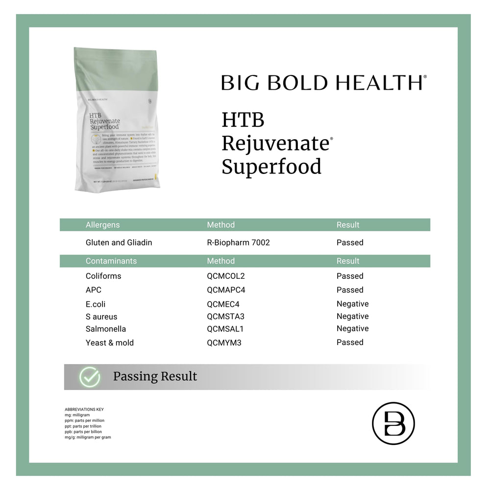BIG BOLD HEALTH HTB Rejuvenate daily-use mix being whisked into smoothie.