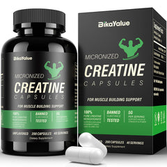 BIKAYALUE Creatine Monohydrate bottle and capsules