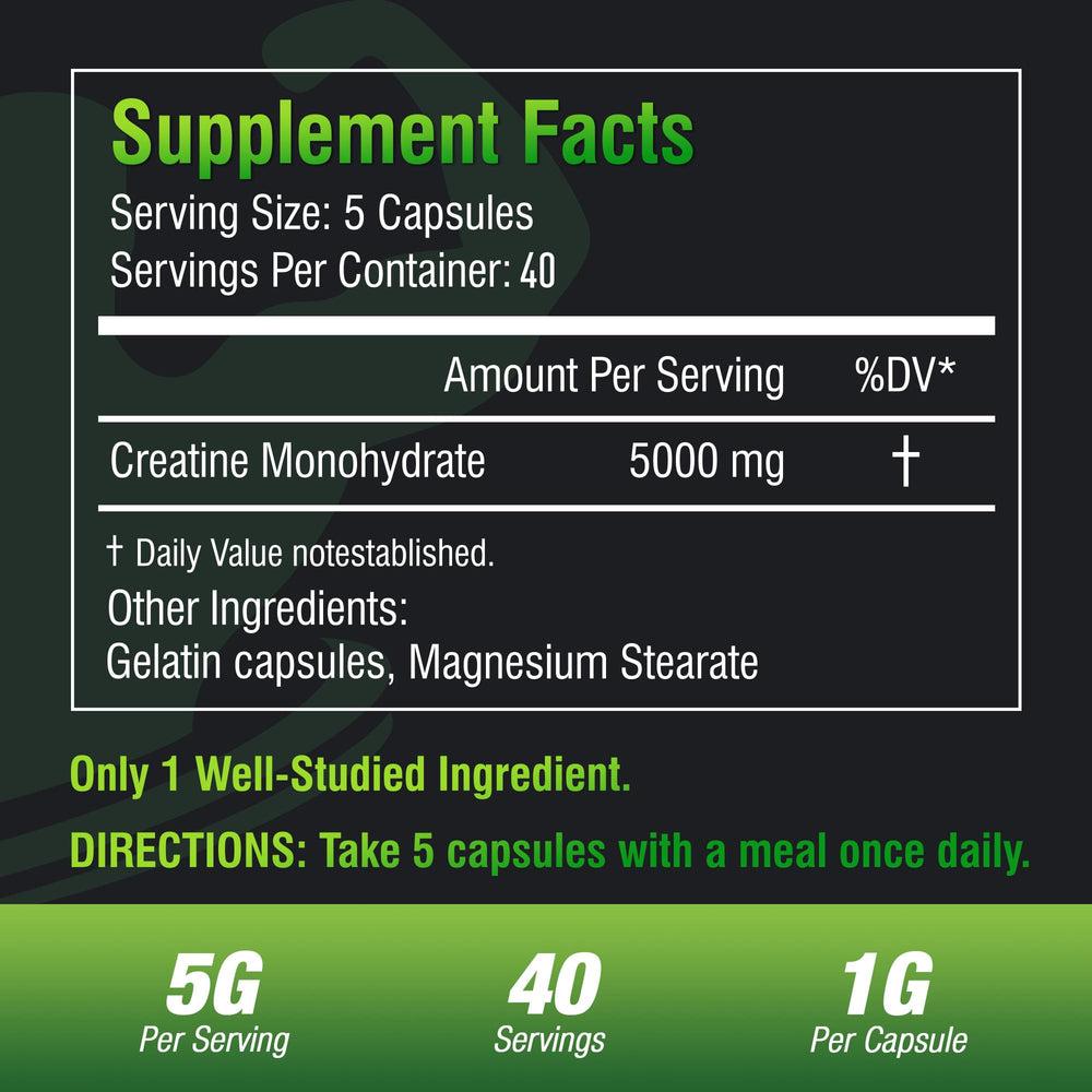 Close-up of 5 capsules representing a 5000mg serving