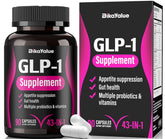 Front view of BIKAYALUE GLP-1 supplement bottle with Akkermansia probiotics label