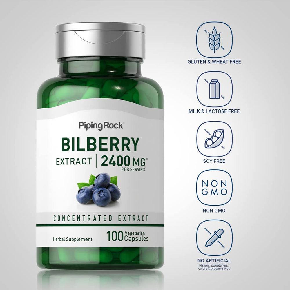 Close-up of bilberry extract capsules (2400mg)