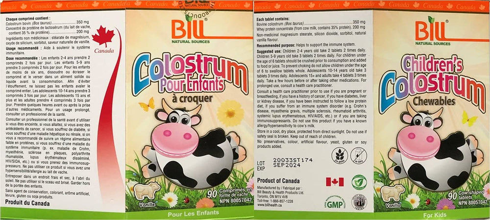 Front view of Bill Beauty Children's Colostrum packaging