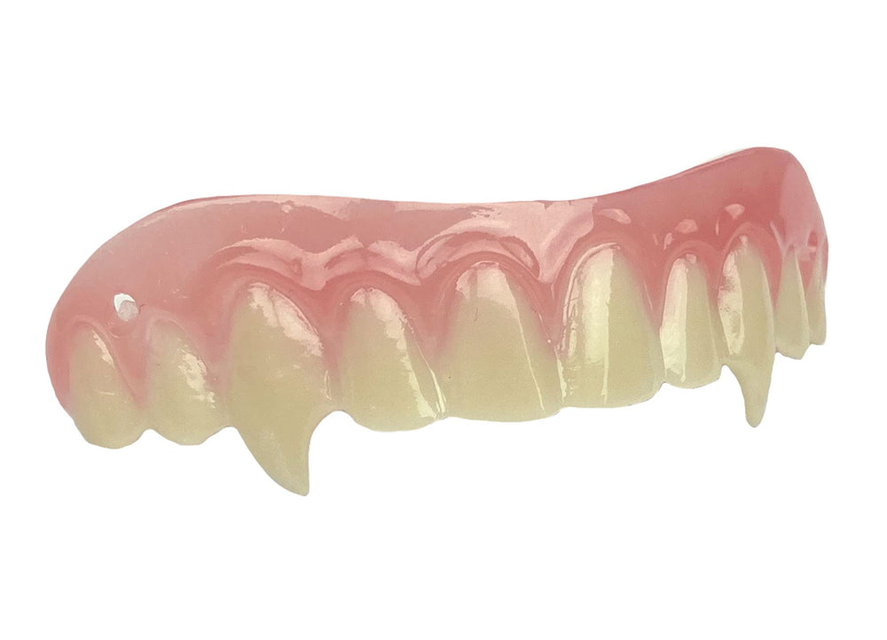 Model wearing Billy-Bob Vampire Teeth showing comfortable, custom fit