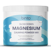Bottle of Binto Glow Down Berry Vanilla Magnesium Drink Mix with scoop