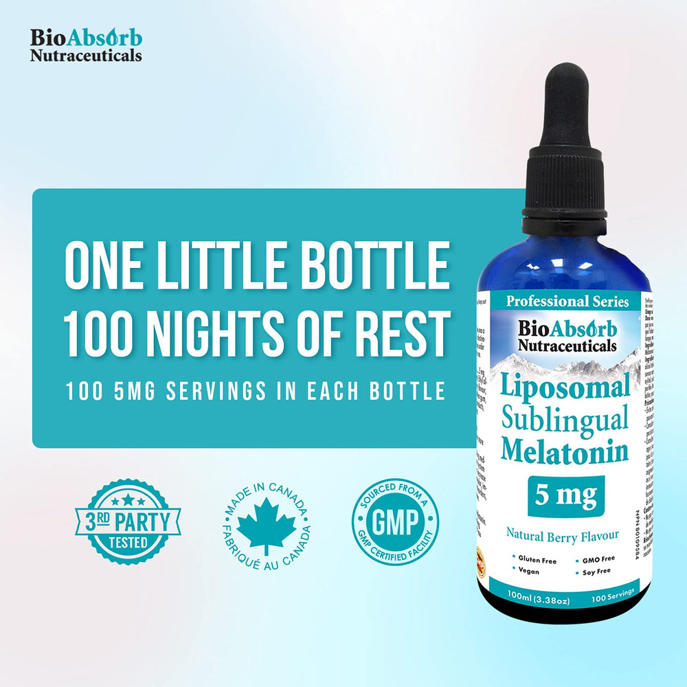 Front view of Bio Absorb melatonin bottle and packaging