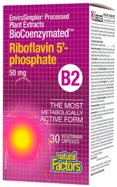 Front view of BioCoenzymated Riboflavin-5'-Phosphate 50mg Natural Factors 30 VegCaps bottle