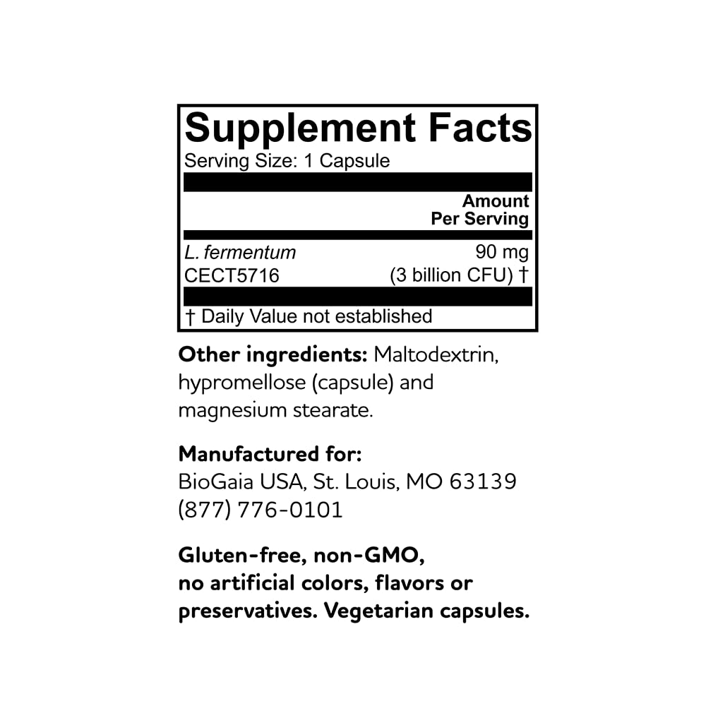Elactia probiotic ingredients and nutrition facts label