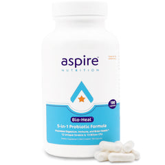 Aspire Nutrition Bio-Heal Probiotic bottle showing 60 servings