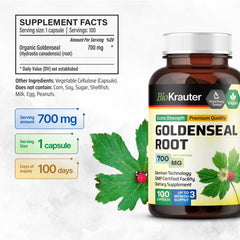 Goldenseal root powder capsules arranged side by side