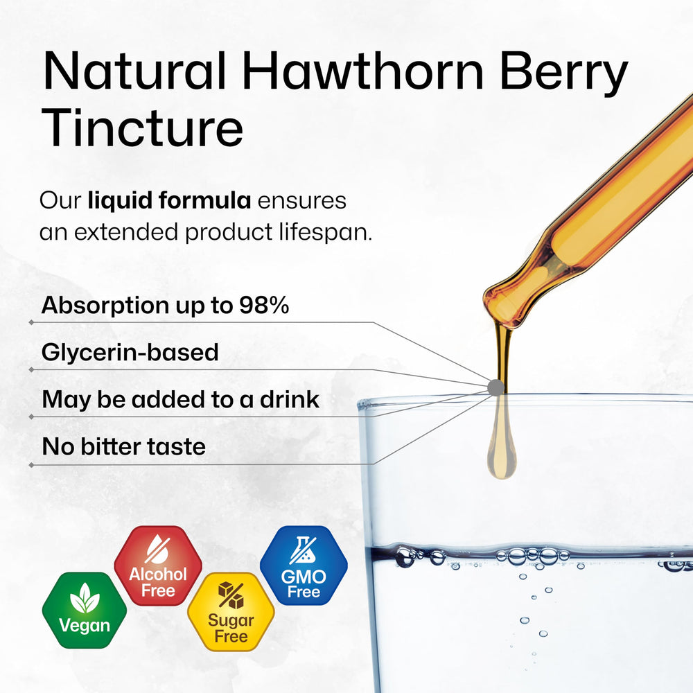 Vegan, non-GMO and alcohol-free symbols with hawthorn drops