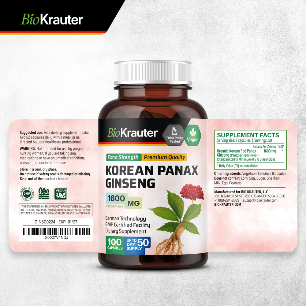 Vegan-friendly ginseng capsules with natural ingredients