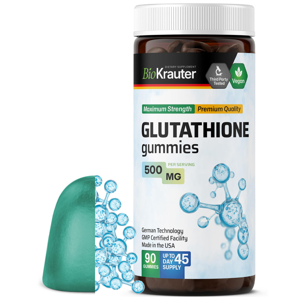 BioKrauter L-Glutathione Gummies bottle with 90 vegan chews, 500 mg