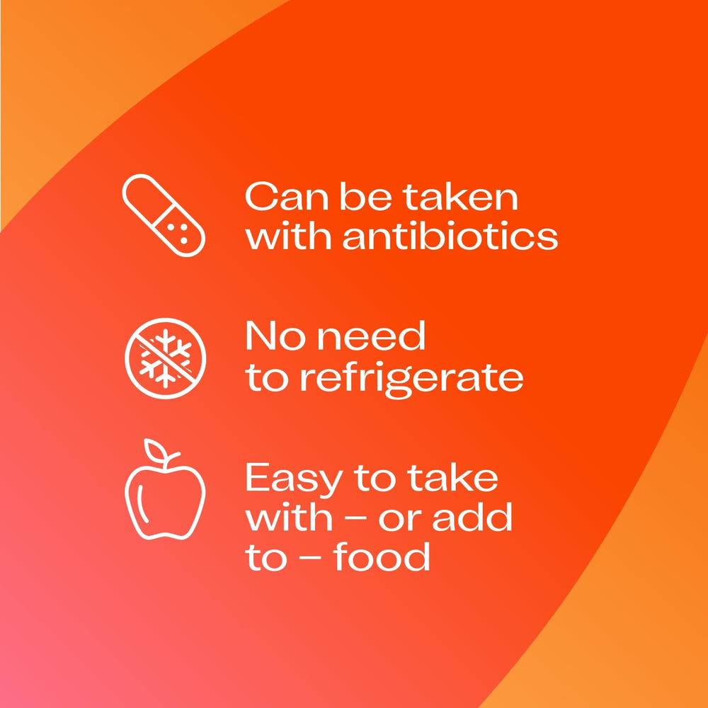 Label detail showing probiotic strains list and non-GMO, gluten-free