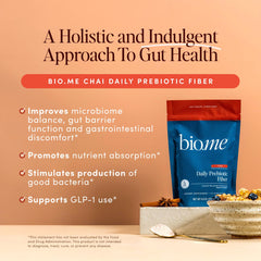 Scoop measuring 7g of Bio.me prebiotic fiber powder