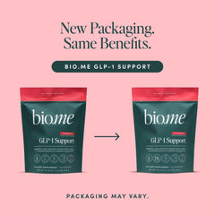 Bio.me GLP-1 Support eco-friendly packaging with Upcycled Certified seal