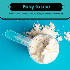 Packaging scoop beside the collagen powder