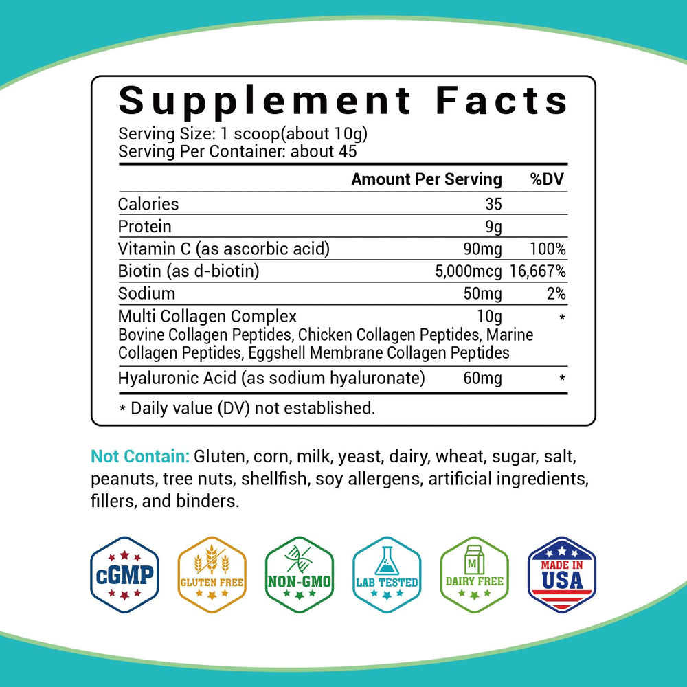 BIO NUTRI Collagen Peptides Powder bottle back label with nutrition facts