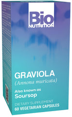 Bio Nutrition Graviola bottle label with 60 vegetarian capsules