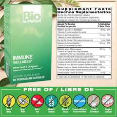 Back of Bio Nutrition Immune Wellness bottle with supplement facts