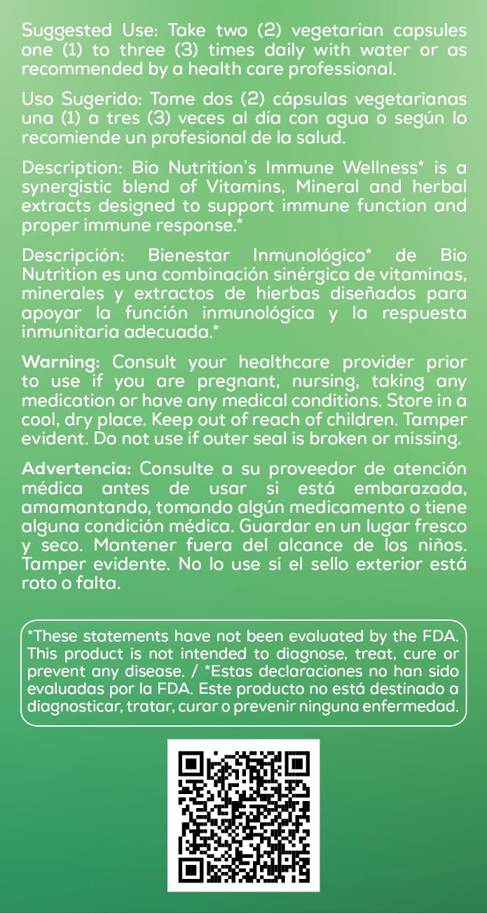 Immune Wellness ingredients label showing vitamins and minerals