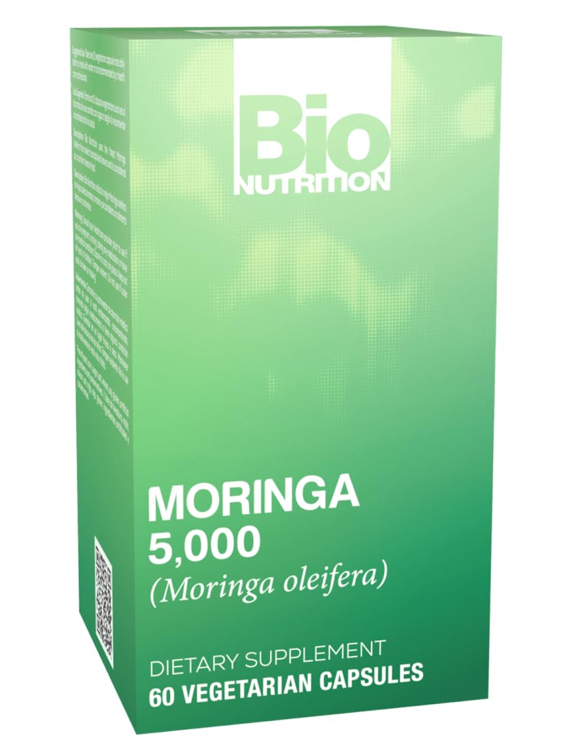 Bottle of Bio Nutrition Moringa 5000mg 60 Vegetarian Capsules