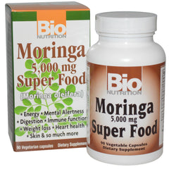 Bio Nutrition Moringa Oleifera supplement bottle with 5000mg per serving - 90 vegetarian capsules