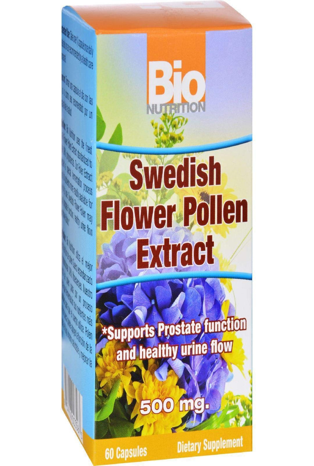 Bio Nutrition Swedish Flower Pollen Extract bottle label, 500 mg, 60 count