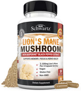 BioSchwartz Organic Lions Mane supplement bottle with capsules