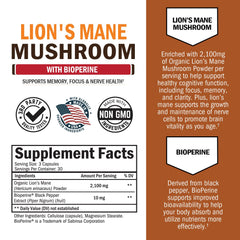 Close-up of organic Lions Mane mushrooms used in the supplement