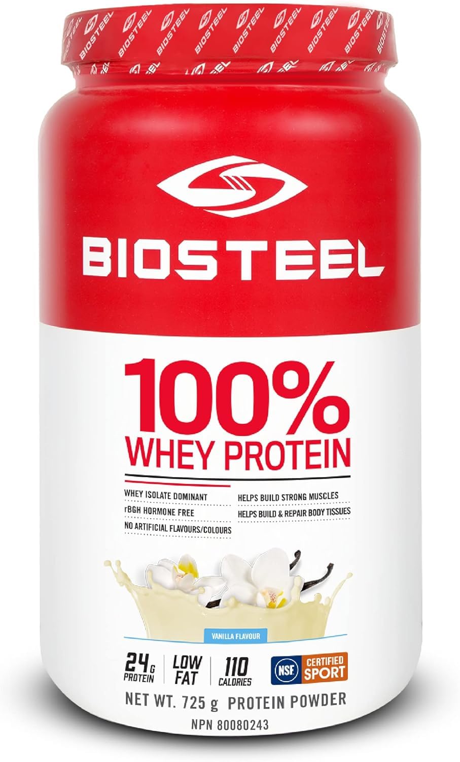 BIOSTEEL Sports Vanilla whey shake glass showcases creamy mixability