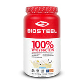 BIOSTEEL Sports Vanilla whey powder tub ready for post-workout recovery