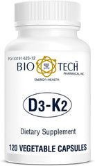 Bio-Tech D3-K2 120 Vegcaps back with supplement facts